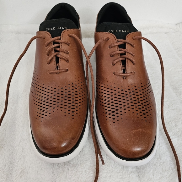 Cole Haan Mens 2.Zerogrand British Tan & Ivory Laser Wingtip Oxfords Size 8.5 - Picture 9 of 14
